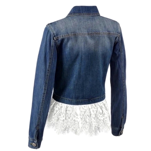 Cabi - The Dakota Removable Lace Denim Jacket Small Jean Chantilly Convertible - Picture 3 of 7